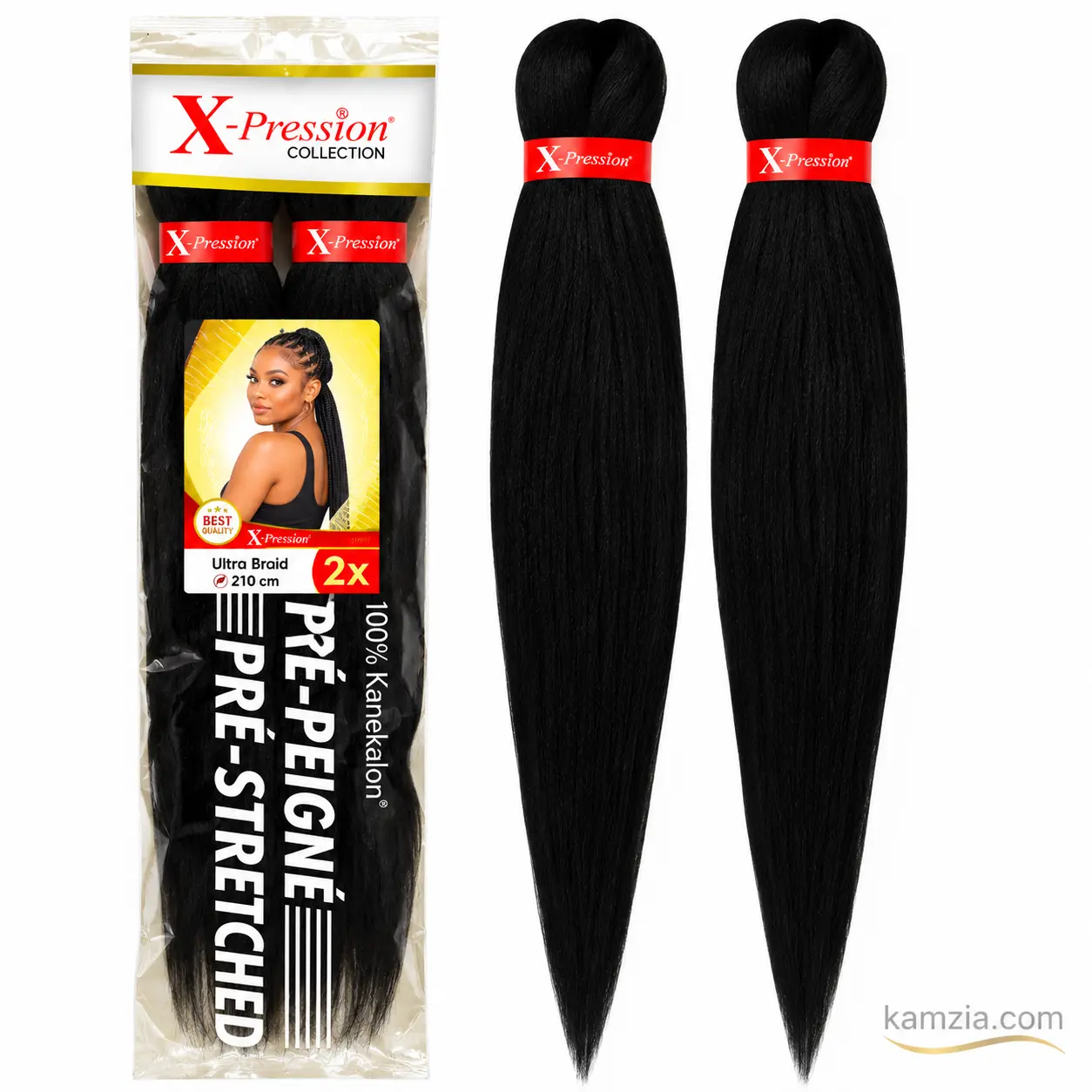 X-Pression Ultra Braid – Mèches à tresser pré-étirées, Noir #1, environ 210 cm