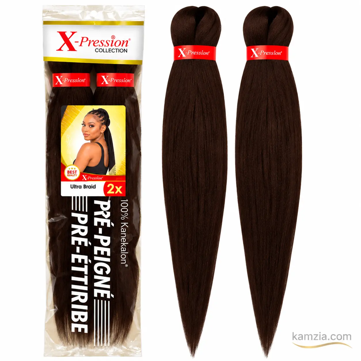 X-Pression Ultra Braid – Mèches Pré-étirées Brun Foncé #2